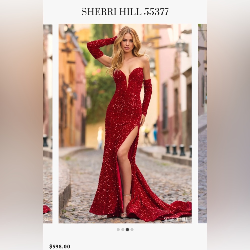 Authentic Sherri Hill strapless red dress #55377 worn once for 45 min.